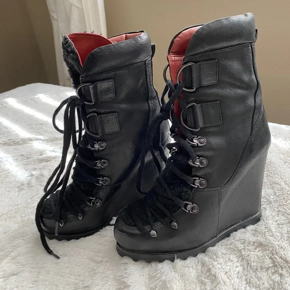 Black Luxury Rebel Wedge Booties - Picture 15 of 15